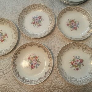 5 Vintage Fine China 8” Bowls 22 K Gold Filled. No Markings.  One Damaged-free